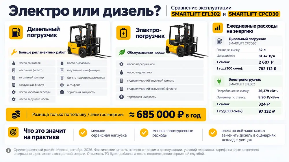 Сравнение по ТО и эксплуатационным расходам электро и дизельных погрузчиков Сравнение по ТО и эксплуатационным расходам электро и дизельных погрузчиков