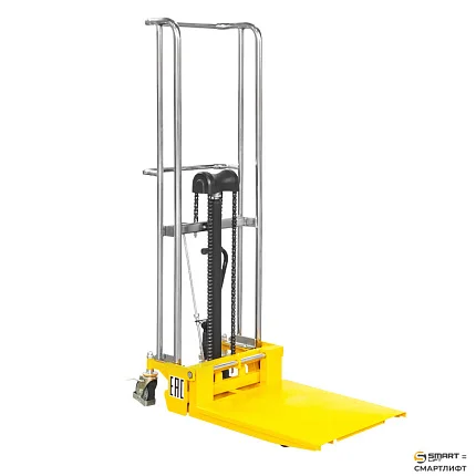 Ручной гидравлический штабелер СМАРТЛИФТ (SMARTLIFT) SDDJS1500 (400 кг; 1,5 м; с вилами и площадкой)